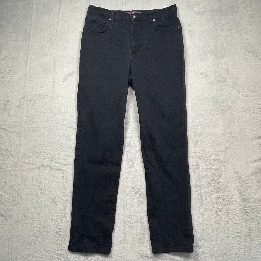 Gloria Vanderbilt Amanda Jeans Women 10 Black Straight Leg High Rise Stretch